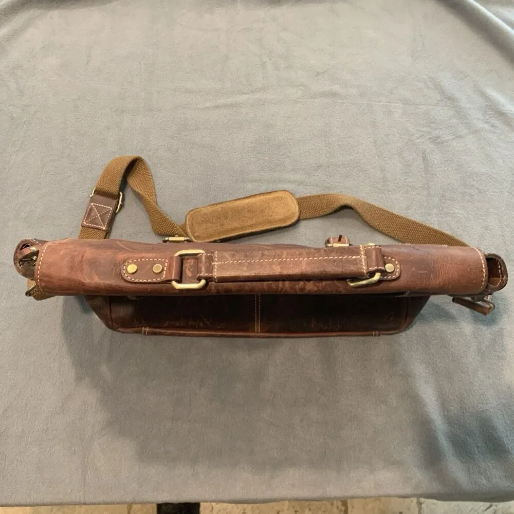 Aaron Leather Goods Genuine Leather Crossbody Bag Office Messenger Laptop
